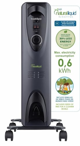 Bastilipo - RC-ECOFLUID-9 - Radiador ecológico compacto con H2O natrural liquid, extra bajo consumo, 1500W, 0,6kw/h, 9 elementos, c/termostato, color negro.