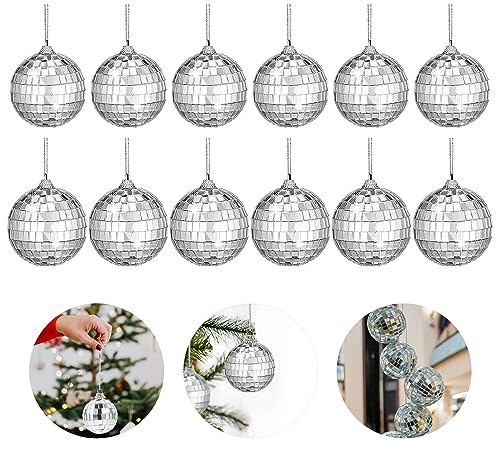 DBAILY Palla Da Discoteca,12pcs Sfera a Specchio Palla Discoteca 5cm e 4cm Argento Appeso Palla Specchio Disco Ball Palla Per Celebrazioni Festa Tema Anni '90 Natale Albero Di Natale Matrimonio Party