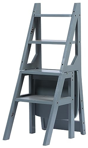 Klappbarer Bibliotheksleiterstuhl Aus Holz, 4-Stufen-Bibliotheksleiter, Umwandelbarer Klappstuhl, Tritthocker, Ausstellungsständer für Erwachsene, Büro, Zuhause, Küche, Outdoor ( Color : Star gray )