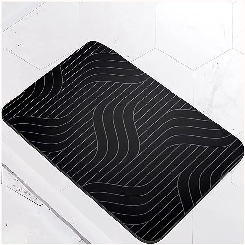 PIKETU Tappeto Pietra diatomite, asciuga Passi, Tappeto Bagno Assorbente, Tappetino Antiscivolo Doccia,Nero,40 * 60cm