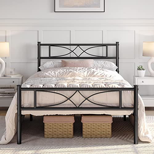 Yaheetech 3ft Single Bed Frames Metal Slatted Bed Platform with Curved Design Headboard and Footboard, Under-bed Storage, No Box Spring Needed, 12 Built-in Steel Slats, Black