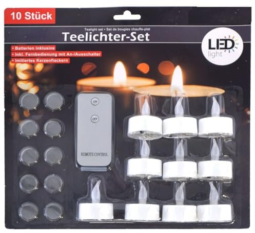LED Teelichter 10er Set mit Fernbedienung flackernde Kerze inkl. Knopfzelle