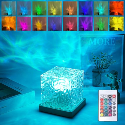 Lámpara de Mesa de Cristal,Lamparas de Mesita de Noche de Cristal,Luz Ambiental Recargable,Romántica Luz Nocturna LED,Wasserwelligkeit für Zuhause,Lampara de Mesa para Dormitorio Sala Fiesta Cena.