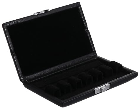 Rohrblattkasten Schwarz aus Pu Leder mit 6 Fächern, für Fagott | Tragbare Aufbewahrung für Bassonrohr, Leichter Verschluss, Metall und Holz, Praktisches Zubehör