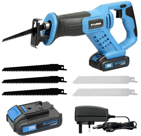 G LAXIA 20V Reciprocating Saws,Reciprocating Electric Saw with 5 Saws Blade, Maximum 3000SPM Li-Ion Brushless Reciprocating Saw,with 2.0Ah Batteries & Fast Charger