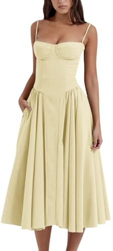 Cocktailkleid Damen, Cocktailkleid Damen Elegant 50 Style Kleider Hochzeitsgast Kleid Festlich Sommer Tanzkleid Damen White Dress for Women Abiye Cocktailkleider Elegant Rave Outfit(Gelb,M)