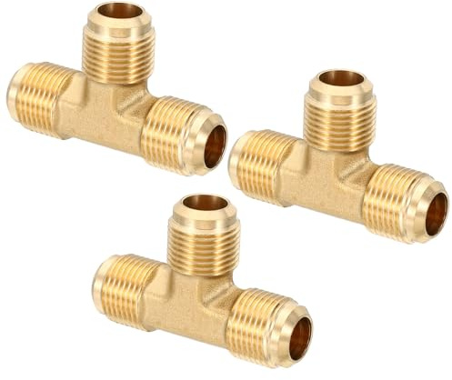 PATIKIL 1/2 x 1/2 x 1/2 Messingrohrverschraubung, 3er-Pack Flare-T-Stück Rohrverschraubung Adapter Anschluss für Klimaanlage, Kälteanlage und Sanitärinstallation
