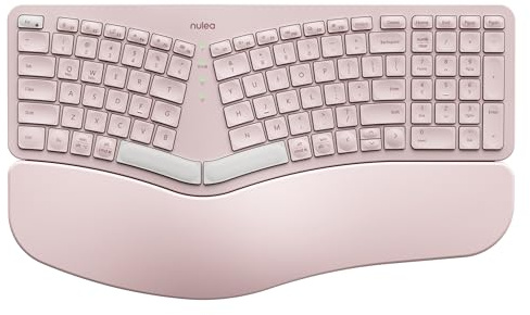 Nulea Wireless Ergonomic Keyboard, Split Keyboard with Cushioned Wrist Rest, Bluetooth and USB Connectivity, USB-C Rechargeable, Compatible with Windows Mac (Grey Pink)