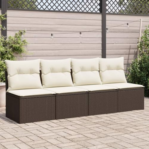 Keyroto Gartensofa Gartenlounge 4 Sitzer Sofa Balkon Rattan Sofa Lounge m?Bel Outdoor Balkonm?Bel Set mit Kissen 4-Sitzer Poly Rattan Braun