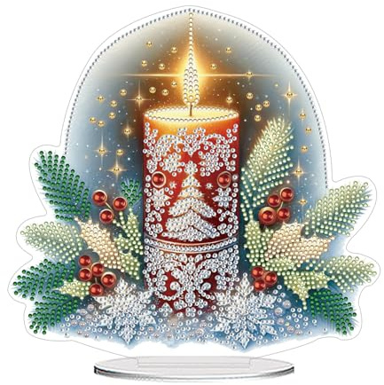 CXINLky DIY Diamond Painting Tisch Deko, 5D Diamant Painting Weihnachten Tischdeko, Diamant Malerei Stehend Kunst Set für Anfänger Hausgeschenk Deko-10-Weihnachtskerze