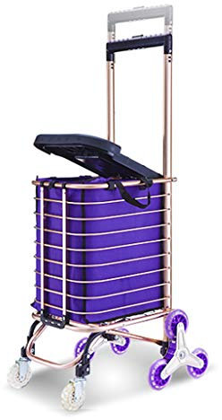 TETEOLALA Trolleys, Treppensteiger-Einkaufswagen mit 8 Rädern/Sitz/Tasche mit 30 l Fassungsvermögen, Leichter Korb aus Aluminiumlegierung, Markt-Lebensmittelwagen