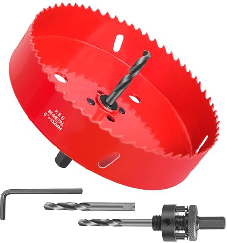 6 Inch Hole Saw - 152mm HSS Bi-Metal Hole Cutter for Different Project with Smooth and Flat Drilling Edge, Fast Chip Removal, Handy Hole Saw Kit Set for Cornhole Boards,Bean Bags Games,Recessed Lights