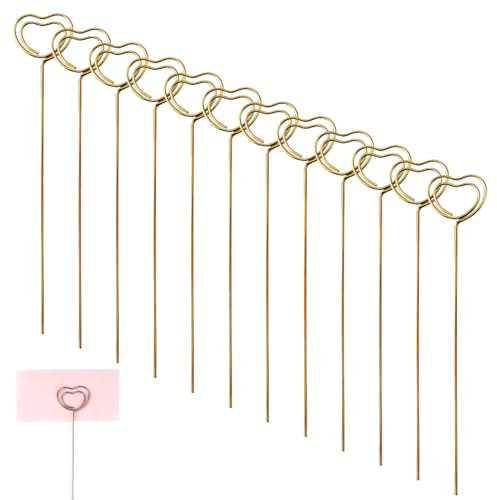 VYIBPDY Porte Photo, 12 Pcs Mémo Clips en Métal, porte photo pince,tige porte photo,Porte-Cartes en Forme de Coeur, Support Porte Photo, Papier Note Affichage Porte