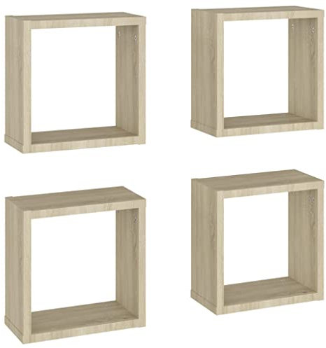 vidaXL 4X Würfelregal Wandregal Hängeregal Cube Lounge CD Regal Dekoregal Bücherregal Schweberegal Wandboard Regalwürfel Sonoma-Eiche 30x15x30cm