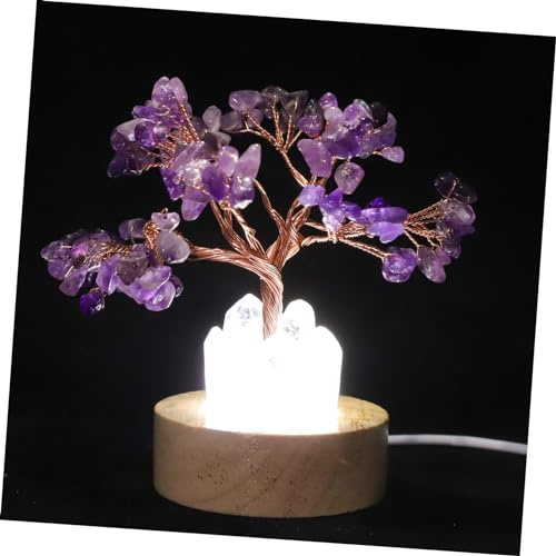Yardenfun Lámpara De Noche Árbol De Cristal Amatista Natural Pequeña Luz Decorativa Ambiente Para Dormitorio y Mesita Diseño Único De Árbol Cristalizado