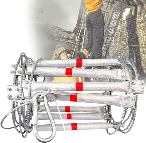Fire Escape Rope Ladder, For 2-6 Storey Buildings With Hooks - Portable Emergency Safety Ladder For Evacuation Rescue - Flame Resistant Wire Rope Ladder