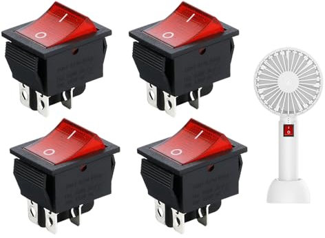 Lot de 4 interrupteurs de type bateau - Interrupteur autobloquant 4 pôles 230 V avec lumière rouge - Mini interrupteur avec éclairage - 16 A/250 V/20 A/125 V - Interrupteur à bascule - Pour maisons,