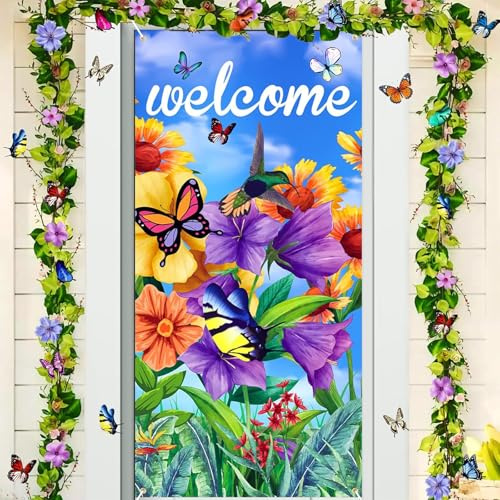 Frühlingstürabdeckung, Dekoration, hängend, Banner, Hintergrund für Frühling, Blumen, Welcome, Türbanner für Ostern, Babyparty, Frühlingsfeier