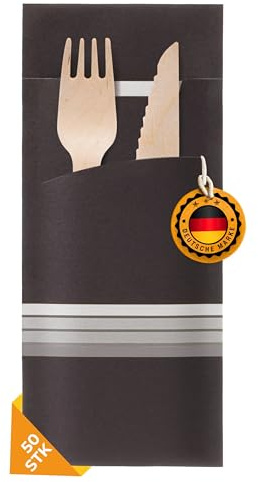 LogiPack GeRo Premium Bestecktasche mit 2-lagiger Serviette – Hygienisch, Praktisch & Elegante Lösung für Gastronomie & Feiern (weiß, 50 Stück)