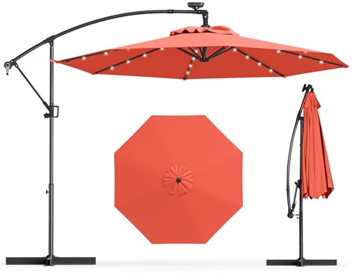 RELAX4LIFE Parasol déporté rotatif 3 m avec LED solaires (Orange) | Parasol inclinable de jardin, pivotant à 360° avec inclinaison réglable et manivelle pour terrasse et patio