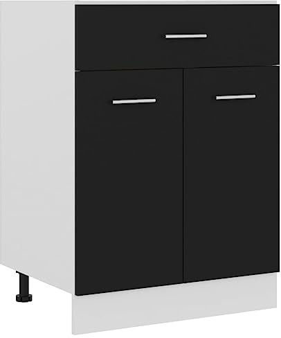 Myheimly Schubunterschrank Schwarz 60x46x81,5 cm Holzwerkstoff Küchenschrank Küchenzeile Küchenmöbel Unterschrank Küchenunterschrank Schrank