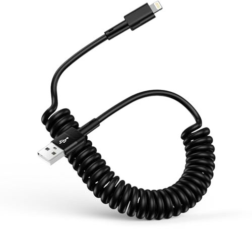 Coiled Lightning Cable, Apple Carplay Cable Lead, Retractable USB A to iPhone Charger Cable for Car Short Fast Charging Cord for iPhone14 Pro Max/14 Pro/14/13 Pro Max/13 Pro/13/12 Pro/ 11/Xs/XR/8/iPad