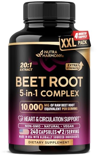 Beet Root 5-in-1 Complex Capsules - Healthy Blood Pressure Support Supplement** for Heart & Circulation Support - with Hawthorn Berry, Hibiscus & Garlic - for Men & Women - Made in USA, 240 Capsules