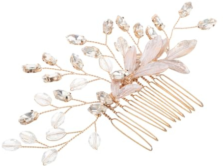TOVINANNA Brautkamm Haarschmuck Für Die Hochzeit Vintage Haarkamm Hochzeitshaarkamm Hochzeitshaarschmuck Für Frauen Handgemachter Blumenhaarkamm Strasssteine Golden