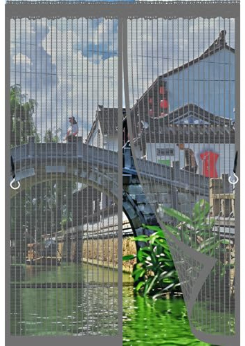 Anti-Mücken-Türvorhang 164 x 165 cm Transparente Robuste Mückenschutzgardine Magnetverschluss Hände-frei Fliegengitter für Tür/Halle/Balkon Einfache Installation Ohne Bohren, Grau