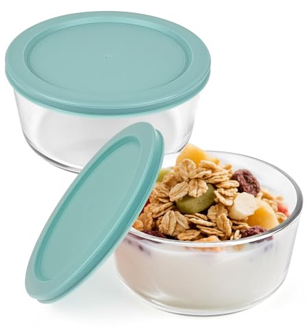 Linkidea Joghurtbehälter, rund, Glas-Aufbewahrungsschüssel mit Deckel, luftisolierte Mahlzeiten-Vorbereitungsbehälter für Joghurt, exakte Größe, kompatibel mit Ultimate Probiotic Joghurt Maker