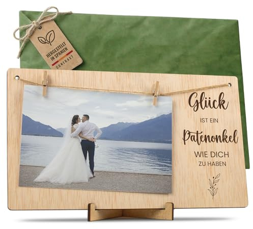 CONTRAXT Fotorahmen mit Holzklammern | Geschenk zur Geburt für Baby & Neugeborene | Bilderrahmen für Ultraschallbild, Fotoleine zum Aufhängen von Babyfotos 10x15, Deko & Geschenkidee (Geburt)