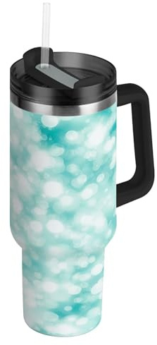 RPLIFE Tumbler with Handle and Straw 40 Oz, Stainless Steel Insulated Cup with Straw for Men Women Travel, Aqua Blue Dots