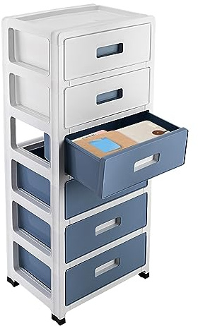 Cassettiera con 6 cassetti, in polipropilene, impilabile, su ruote, ufficio, colore: bianco/blu