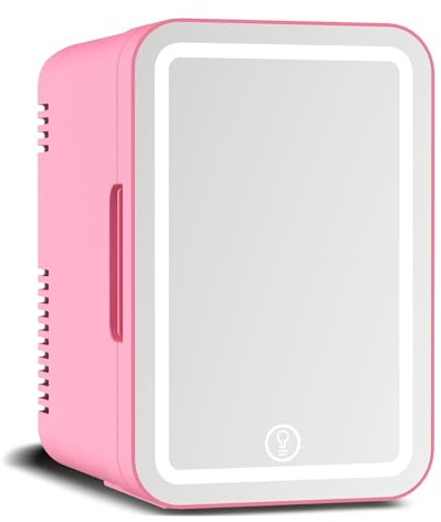 Mini frigorifero da 6 litri, refrigeratore e scaldavivande con specchio LED a 3 colori, frigorifero portatile for la cura della pelle, cosmetici, bevande
