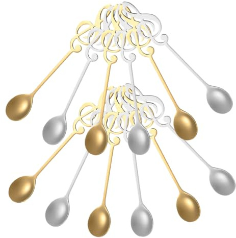 INOOMP 12 Piezas Cucharas De Acero Inoxidable Forma De Nota Musical Cuchara De Postre Para Postres Para Viajes Casa y Cenas Elegantes Incluye y Plata