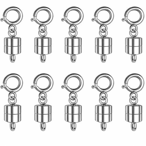 10PCS Silver Magnetic Necklace Clasps Strong Locking Magnetic Jewelry Connectors for Necklaces Bracelets Anklets Easy to Use Clasp Converters Durable Jewelry Findings