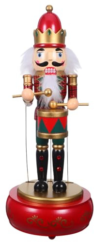 Ciieeo Figurina Schiaccianoci: Decorazione natalizia a forma di carillon Schiaccianoci - Figurina di soldato in legno con base rotonda per la decorazione della casa, della camera da letto e del