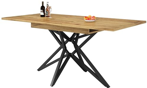 Merax Table de salle à manger, extensible, 120/160 x 80 cm, table de cuisine, peu encombrante avec plateau en bois de noyer, pieds en métal robuste, table de cuisine, rectangulaire, pour salon, salle