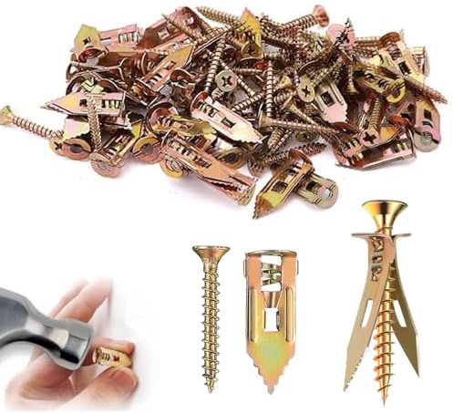Saituo Home 50 Pièces Chevilles Kit, Vis d'ancrage Auto-perceuses pour Cloisons Sèche, Vis autoforeuse, Kit d'ancrage pour Marteau, Fixation de Meub (50 Pièces Chevilles 1,2 x 3 cm et Clou)