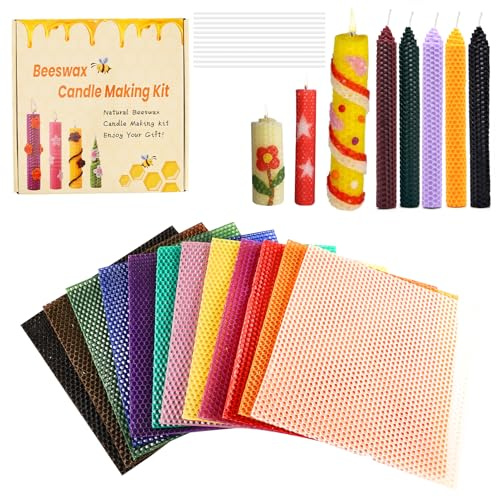 12 velas de cera de abejas, colores de velas de cera de abejas, 20 x 20 cm, placas de cera de abejas para velas, velas de bricolaje, cera de abejas para hacer velas hechas a mano