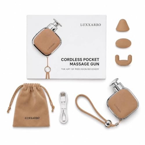 Mini Massage Gun Deep Tissue - Portable Muscle Massage Gun for Neck, Shoulders, Back & Legs - Quiet Percussion Massager with 4 Massage Heads - Travel Size, USB-C Rechargeable - 210g Lightweight