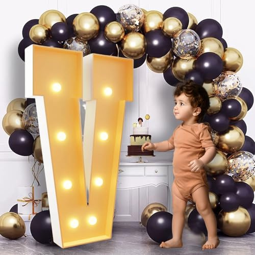 Lettres de chapiteau de 0,7 m de haut - Grandes lettres lumineuses - Décorations de fête prénatale, mariage, fiançailles, demande en mariage - Décorations de fête - Toile de fond en carton V