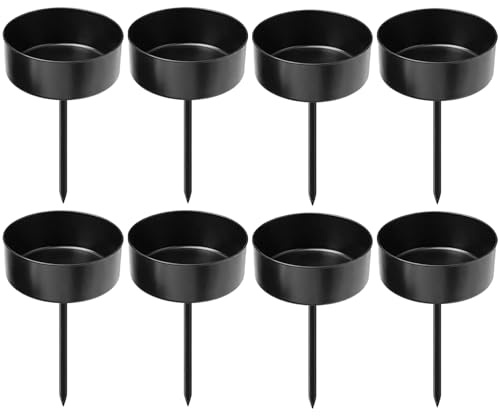 8er Set Kerzenhalter Schwarz, Metall Kerzenständer Für Adventskranz Und Weihnachtsdeko, Stumpenkerzenhalter Zum Stecken, 5 cm, Längliches Adventsgesteck Mit Teelichtern, Kerzen Unterteller
