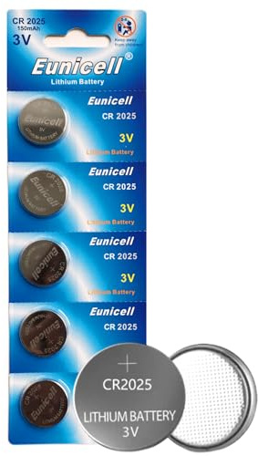 CR2025 Batteries (5 pack) Lithium Coin Button Cell 3V DL2025 2025 ECR2025 CR2025 for Watches, Car Key Fobs, Calculators, Toys, Motherboard Backup, LEDs, Medical Devices