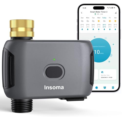 Insoma WiFi Water Timer for Garden with Brass Inlet, Smart Sprinkler Timer, APP Remote Control WiFi Hose Timers, automatic Tap timers with AUTO/Rain Delay/Manual Mode for Yard Lawn Watering