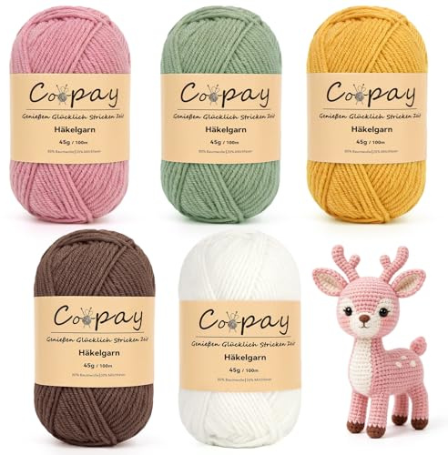 Coopay Bunt Wolle zum Häkeln, 5x45g Weiches Wolle zum Stricken, 5 Faiding Babywolle zum Häkeln, Premium Häkelgarn zum Stricken für Anfänger, Babywolle für Häkel- und Strickprojekt - Gänseblümchenfarbe