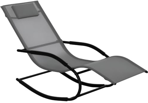 Outsunny Chaise Longue à Bascule Ergonomique 62l x 150P x 84H cm Gris | Rocking Chair, avec Têtière, Accoudoirs, Métal Galvanisé, Textilène
