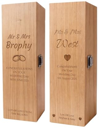 Rutherfords Gifts Personalised Wedding Wine Box Engraved Wooden Champagne Gift Box Keepsake for Bride and Groom Engagement Anniversary Wine Box Ceremony Gift
