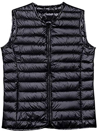 GUOCU Hombre Ligero Sin Mangas Chalecos de Plumas Chaleco Escudo Sin Cuello Compresible Corta Abrigo de Invierno Abajo Chaqueta Negro S