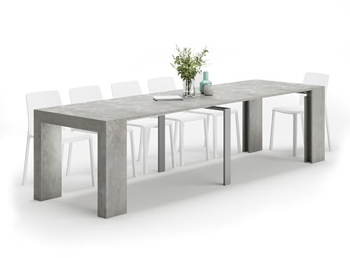 MOBILI FIVER, Angelica ausziehbarer Konsolentisch, 45(305) x90 cm, Grauer Beton, Made In Italy